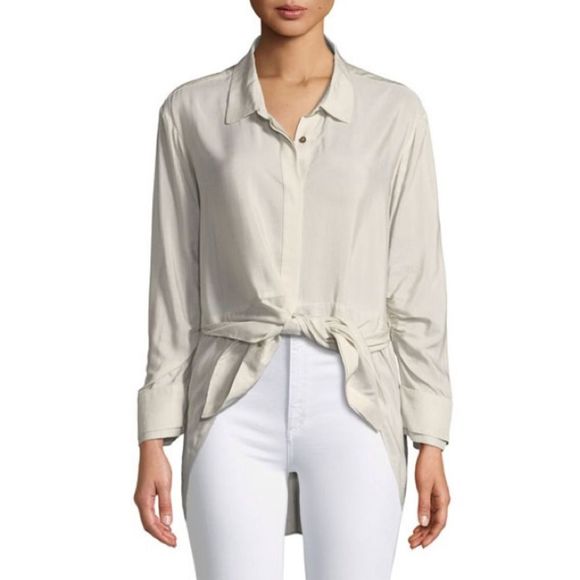 Halston Heritage Ruched-Sleeve Striped Shirt 10 - Picture 2 of 4